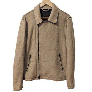 Armani Collezioni Wool Collar Jacket Brown Beige Moto Zip Minimalist Luxury